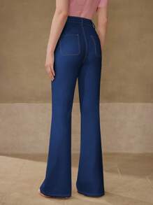 MOTF PREMIUM POCKET PATCHED FLARE LEG JEANS - Dark Wash - View 3