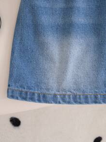 Girls Minimalist Black Short Sleeve T-Shirt & Denim Mini Skirt 2 Pieces Casual Set,3D Bow Decor Summer School Back-To-School Cowgirl Outfit - Multicolor - View 7
