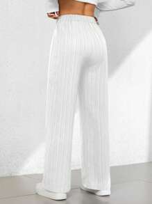 SHEIN PETITE Summer Casual Textured Wide-Leg Capri Pants - White - View 2