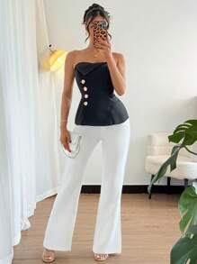 Chiquease Áo crop top hở vai quyến rũ cổ điển thanh lịch & tinh tế dành cho nữ - màu đen - Xem 3