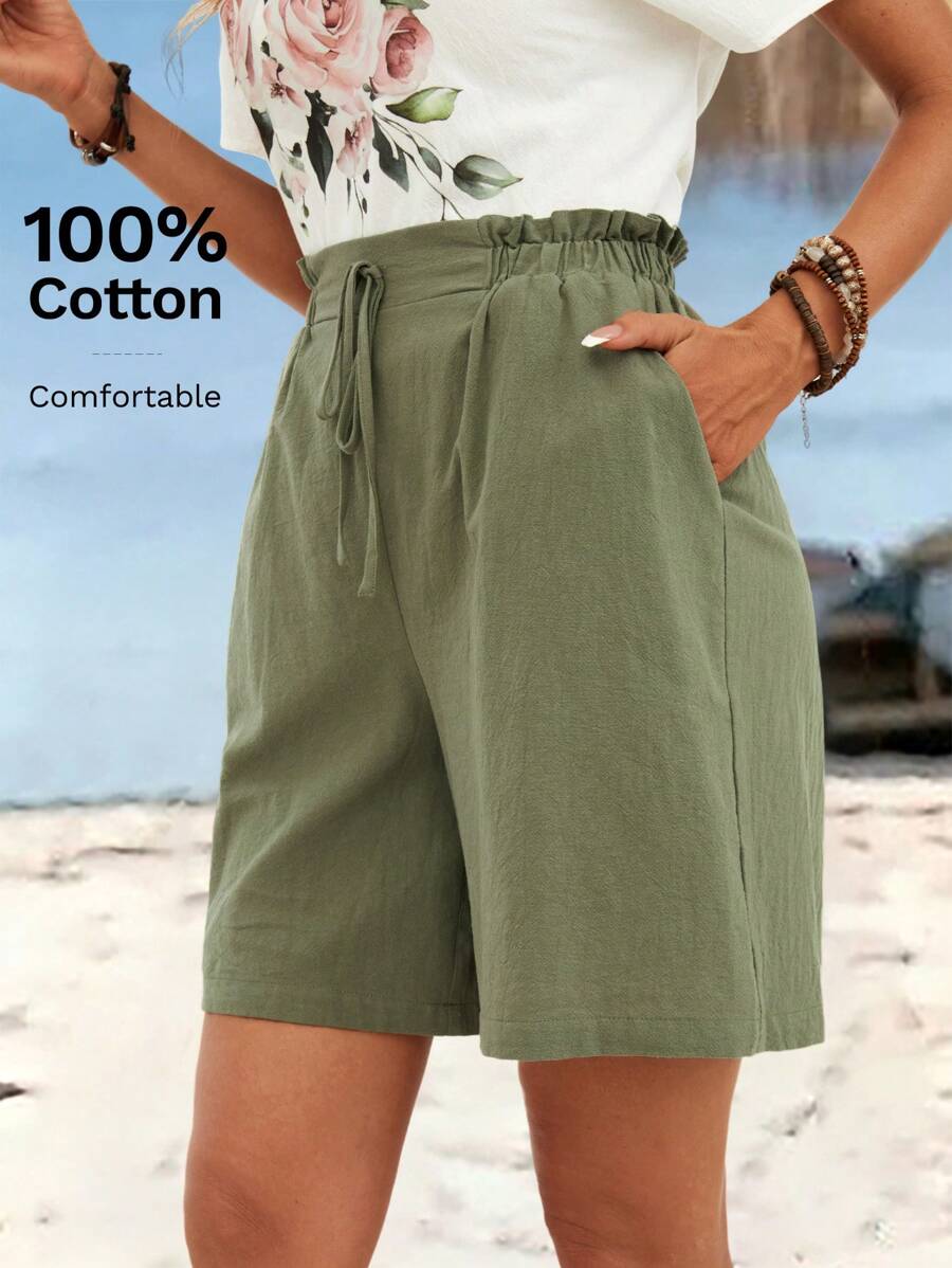 EMERY ROSE 大码女式纯色腰带口袋休闲短裤，度假，女式西部装，乡村音乐会，夏季西部装，夏威夷