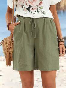 EMERY ROSE 大码女式纯色腰带口袋休闲短裤，度假，女式西部装，乡村音乐会，夏季西部装，夏威夷