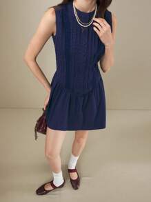 Muvela 女士纯色褶皱单排扣无袖迷你连衣裙，女士夏装，女士度假装