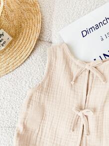 SHEIN LMoss Kids Babygirl Cute Summer Casual Versatile Khaki Bow Accent Camisole Top
