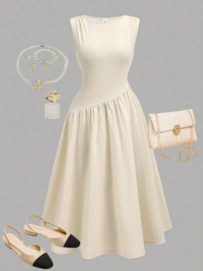 Girlism White Summer Elegant Party Sleeveless Ruffle Lace Trim Solid Color Snug Fit Dress,Formal Evening Long Dress For Teen Girls,Family Gathering,Date