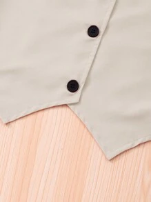 SHEIN Conjunto de 3 piezas para niñas preadolescentes: Top de camisola blanco, chaleco de escote en V y falda plisada, ropa de oficina elegante