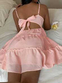 SHEIN EZwear 夏季女士编织粉色吊带休闲度假迷你连衣裙 - 粉色 - 查看 4