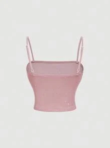 SHEIN MOD Front Gathered Dusty Pink Tight Elegant, Autumn Top, Sexy, Party, Date,Club Tops,Sequin Top,Birthday Cami Top