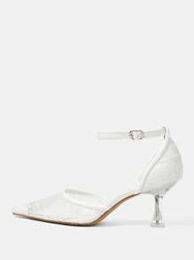 CUCCOO HITCHD Women's White Lace & Mesh Pointed Toe Transparent Crystal High Heel Pumps,Suitable For Wedding, Party' - White - View 4