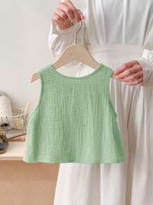 SHEIN LMoss Kids Top sin espalda con lazo y tejido texturizado con detalles informales y de corte evasé para niña joven, para primavera y verano
