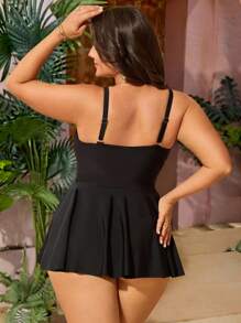 Swim Lushoire Maillot de bain une pièce avec volants sur le côté pour femmes grandes tailles, couleur unie, simple, pour plage et vacances décontractées - Noir - Voir 2