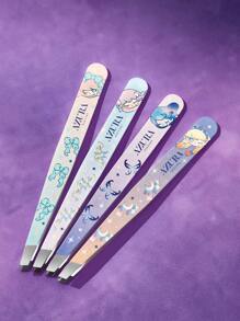 Pop Mart Azura X SHEIN 4pcs Cartoon Pattern Tweezers Set, High Precision Stainless Steel Eyebrow Tweezers For Facial Hair, Ingrown Hair And Splinter Remover Kit For Women And Men,Tears