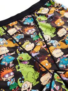 Nick 90s | SHEIN Plus Size Cartoon Graphic Bralette i Boyshorts Bielizna Zestaw - Czarne - Zobacz 6