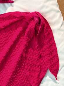 SHEIN Bộ đồ bơi 3 món cho bé gái tuổi teen: Áo hai dây dệt kim màu đỏ hồng, quần bơi, đồ bơi quấn, đồ bơi 3 mảnh - Màu Hồng Tươi - Xem 5