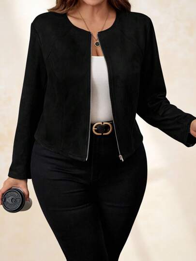 Chikora Chaqueta negro para mujer de talla grande, ropa elegante para uso diario, para viajar al trabajo, y para negocios