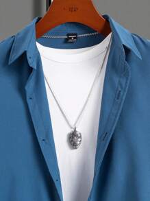 Manfinity Homme Men's Summer Solid Color Short Sleeve Single-Breasted Shirt & Shorts 2 Pieces Set, Cozy Outfits - Teal Blue - View 5