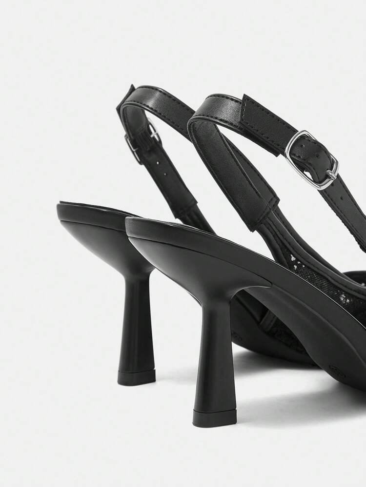 CUCCOO HITCHD Women's Pointed Toe Stiletto Heel Lace Mesh Black Wedding Shoes, Elegant Breathable Ladies High Heel Slip-On Pumps For Christmas Elegant Shoes Wedding Shoes Summer Shoes Bride Shoes