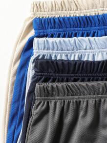 5件装青少年男童休闲运动纯色网眼宽松针织短裤套装