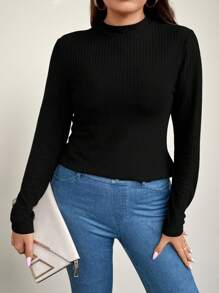 SHEIN LUNE Plus Solid Mock Neck Going Out Tops Tee