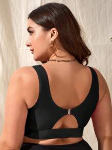 Swim Basics Summer Beach Plus Knot Front Bikini Top - Black - View 2