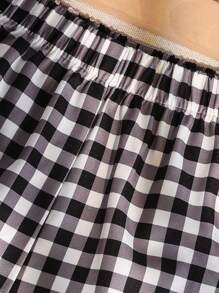 SHEIN 女婴松紧腰格子荷叶边下摆休闲裤 - 黑色 - 查看 5