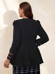 SHEIN Clasi 秋冬披肩领网眼拼接荷叶边西装外套 - 黑色 - 查看 2