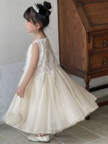 DAZY Suknia wieczorowa dla młodych dziewcząt z haftem i długością do kolan - Morela - Zobacz 2