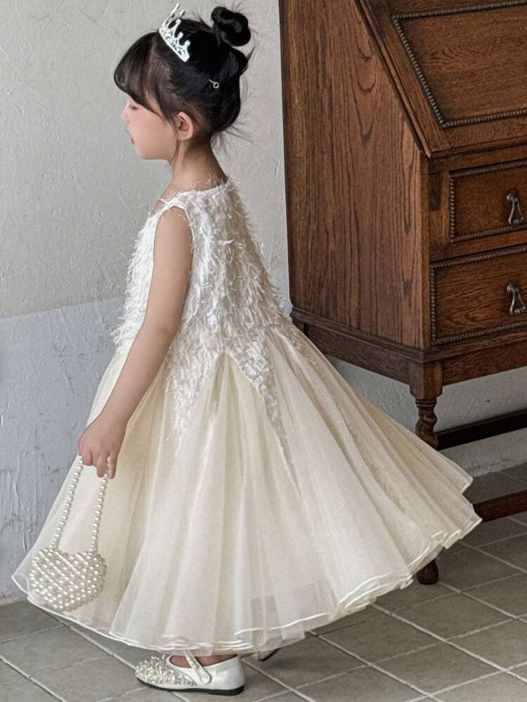 Young Girls Embroidered Party Mid-Length Formal Dress