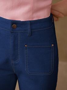 MOTF PREMIUM POCKET PATCHED FLARE LEG JEANS - Dark Wash - View 2