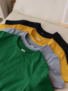 SHEIN 4 stuks/set voor jonge jongens, casual, veelzijdige zachte katoenen effen T-shirts met ronde hals en korte mouwen, multipack