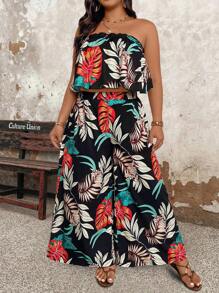 Breezaya 2 Stücke Set mit Camisole-Tanktop mit tropischem Pflanzendruck und Hose mit weitem Bein und elastischer Taille Große Größen - Verschiedenfarbig - Übersicht 5