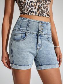 SHEIN EZwear Women's Light-Color Retro Casual Denim Shorts - Light Wash - View 3