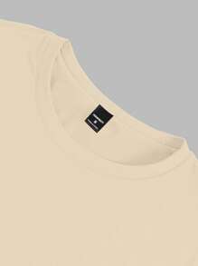Manfinity Hypemode Camiseta de manga corta de cuello redondo de corte slim con gráfico de letra, informal, para hombre de talla grande, verano