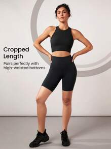 GLOWMODE Ribbed Racerback Reflect Cropped Sports Bra Tank Top Low Impact Yoga Daily - Black - View 4