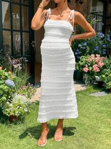 SHEIN Vestido de maternidad ajustado con decoración de lazo, vestido sin mangas - Albaricoque - Ver 2