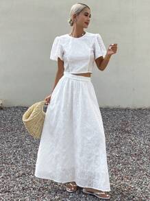 Livesso Nuovo outfit estivo da spiaggia per donne, set da 2 pezzi con blusa bianca e gonna