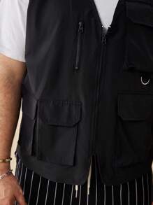 EASEVO Chaleco casual negro tejido de talla grande para hombres con bolsillos 3D, para la escuela, para otoño e invierno - Negro - Ver 5