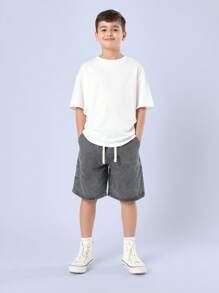 SUMWON Pantaloncini di jeans con coulisse, vestibilità comoda e casual, vita con coulisse, adatto per ragazzi, pratico e comodo per l'uso quotidiano, realizzato in cotone - Grigio - Visualizzare 3