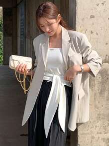 DAZY Women's Casual Loose Suit Jacket, Single-Breasted Design, High-Quality Chic Style Business Attire - Khaki - View 3