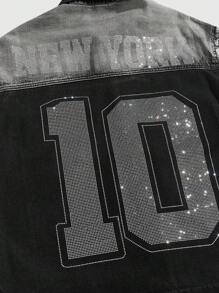 ROMWE MEN Street Life Men's Boxy Fit Rhinestone Embellished Denim Shirt - Black - View 4