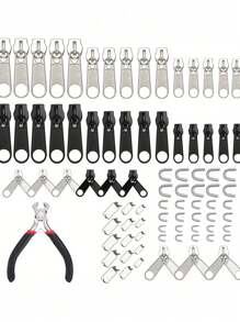 Nylon Zipper Repair Kit Replacement Slider: Zipper Bottom Stop End - Fix Double Zipper Pull Replace,Nylon Coil Zipper For Jacket Luggage Jeans Pants Tent With Zipper Tool,  Jute Ribbon Rope Cord DIY Wedding Jute Twine Crafts Gift Party Decor - Black - View 1