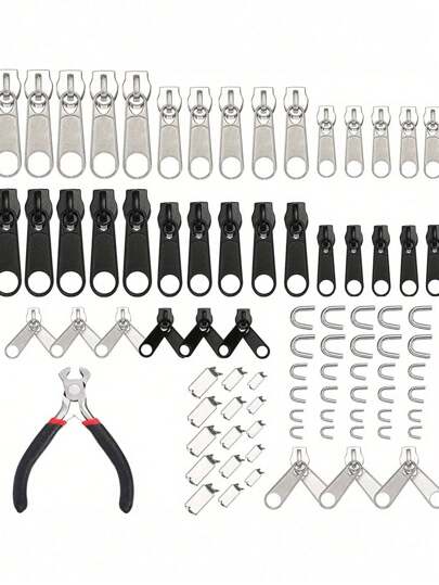 Kit de reparación de cremallera de nailon con deslizador de repuesto: tope inferior de cremallera - Reemplazar cremallera doble, cremallera de nailon para chaqueta, equipaje, jeans, pantalones, tienda de campaña con herramienta para cremallera, decoración de ropa DIY, cinta de yute, cuerda, cuerda DIY para boda, manualidades con cuerda de yute, decoración de fiesta