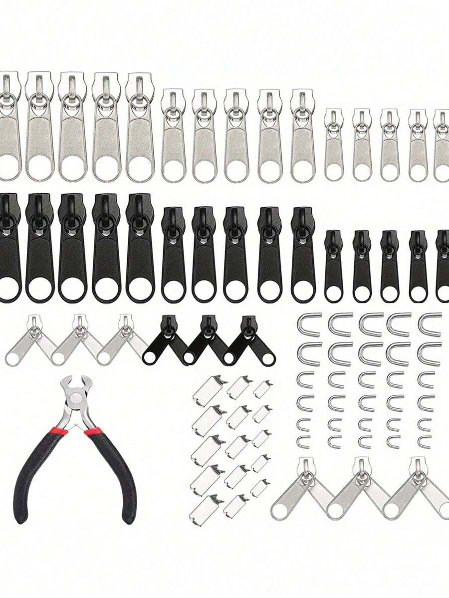 Nylon Zipper Repair Kit Replacement Slider: Zipper Bottom Stop End - Fix Double Zipper Pull Replace,Nylon Coil Zipper For Jacket Luggage Jeans Pants Tent With Zipper Tool, Jute Ribbon Rope Cord DIY Wedding Jute Twine Crafts Gift Party Decor - Black - View 1