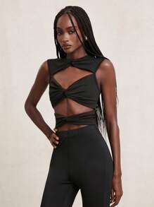 NYA SZN Sleeveless Night Out Cut Out Top, Workout Yoga Gym Fitness - Black - View 5
