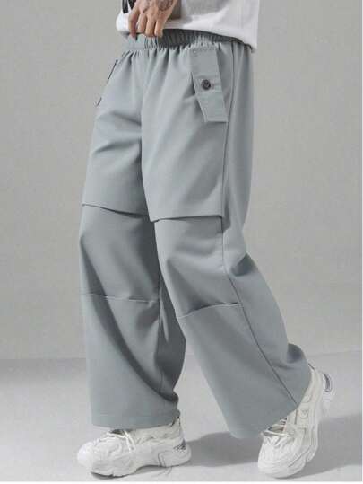 SHEIN 男童灰色工装裤，休闲校园舒适时尚简约百搭柔软面料，适合日常穿着、上学、郊游、户外运动、春夏季