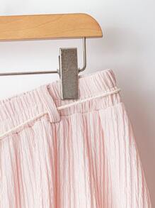 SHEIN Clasi 大码女式纯色松紧腰休闲长款百褶裙 - 粉色 - 查看 3