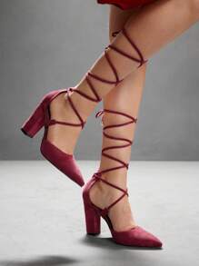 CUCCOO SZL Zapatos de tacón alto con diseño de cordones y puntera puntiaguda para mujer