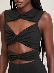 NYA SZN Sleeveless Night Out Cut Out Top, Workout Yoga Gym Fitness - Black - View 3