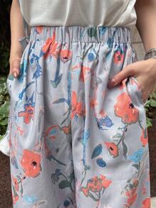 FRIFUL Women's Drawstring Waist Full Print Straight Leg Casual Pants, Versatile Beach Wear
