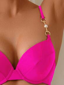 Swim Basics 女士全新纯色聚拢加厚吊带泳衣上衣和高腰三角裤比基尼套装，度假装